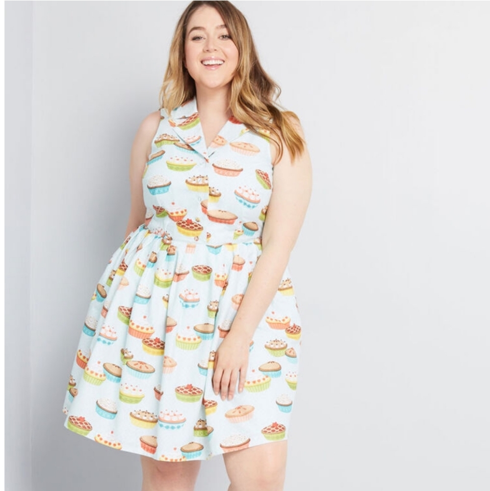 NWT ModCloth Pie Print Novelty Cotton Shirt Dress